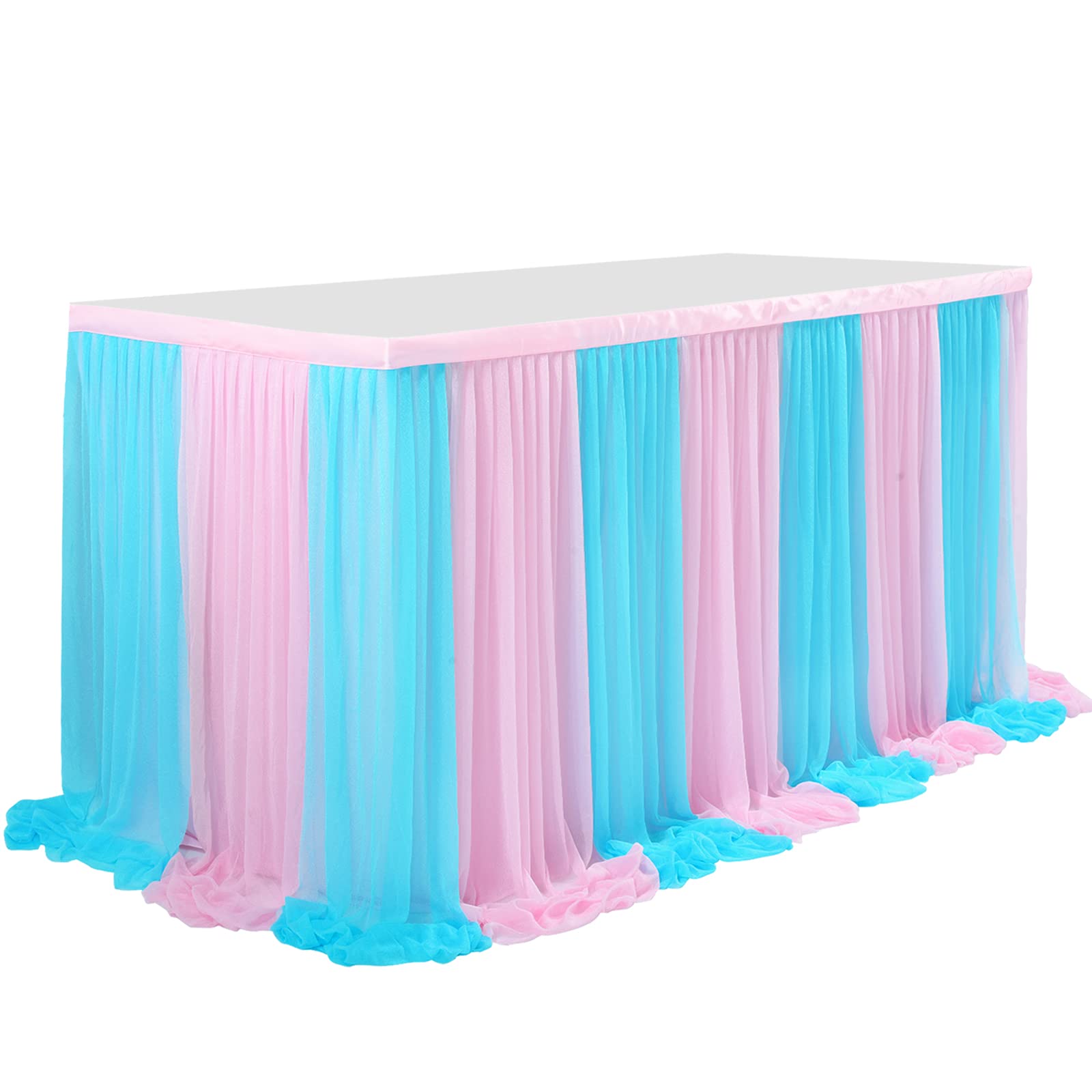 9Ft Pink And Blue Gender Reveal Table Skirt For Baby Shower Boy Or Girl Tulle Tutu Table Cloths Cover For Birthday Party Wedding